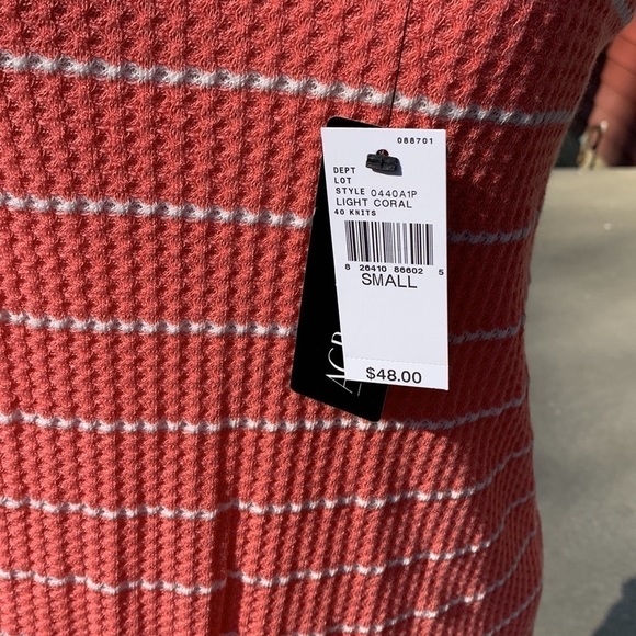 AGB NWT cold shoulder long sleeve waffle mock neck spring coral & white stripe - Picture 8 of 9